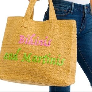 NWT Sol And Mer, Bikinis and Martinis Braided Straw Tote, Tan